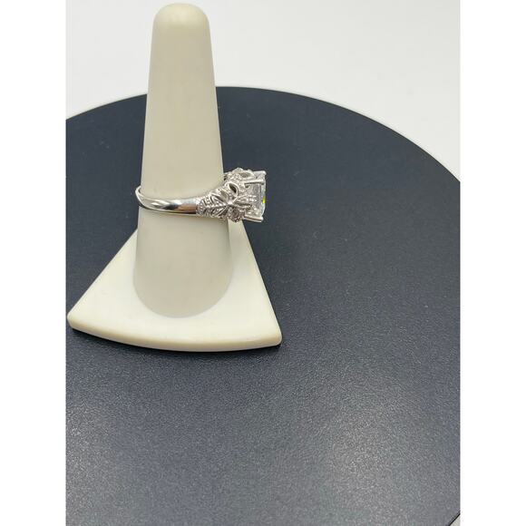 Vintage 925 Sterling Silver 8mm Square CZ Ring Ornate Floral Band Size 9 - Picture 3 of 9